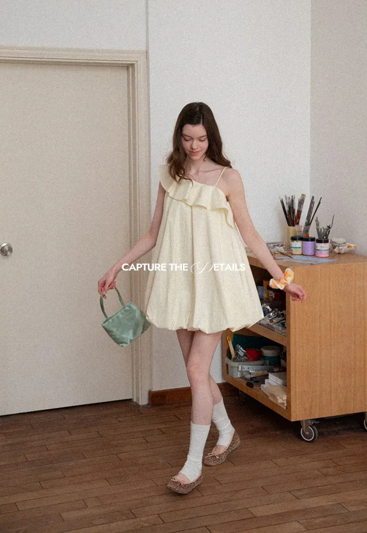 One shoulder ruffle dress with thin straps