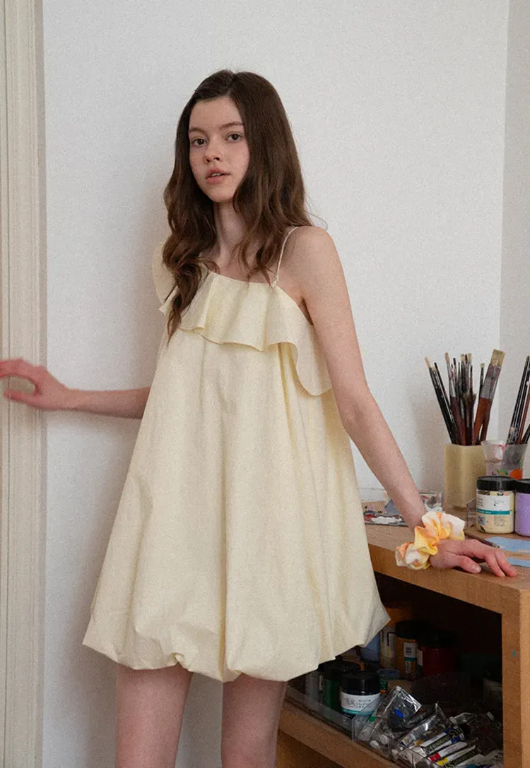 One shoulder ruffle dress with thin straps