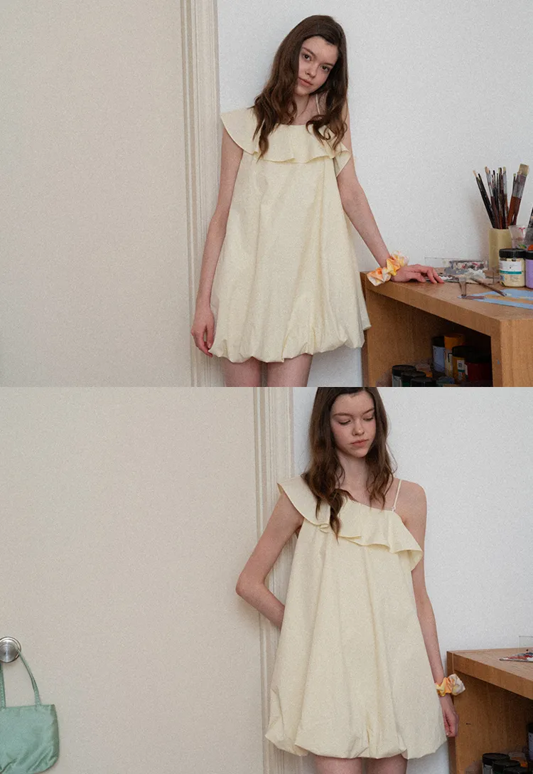 One shoulder ruffle dress with thin straps