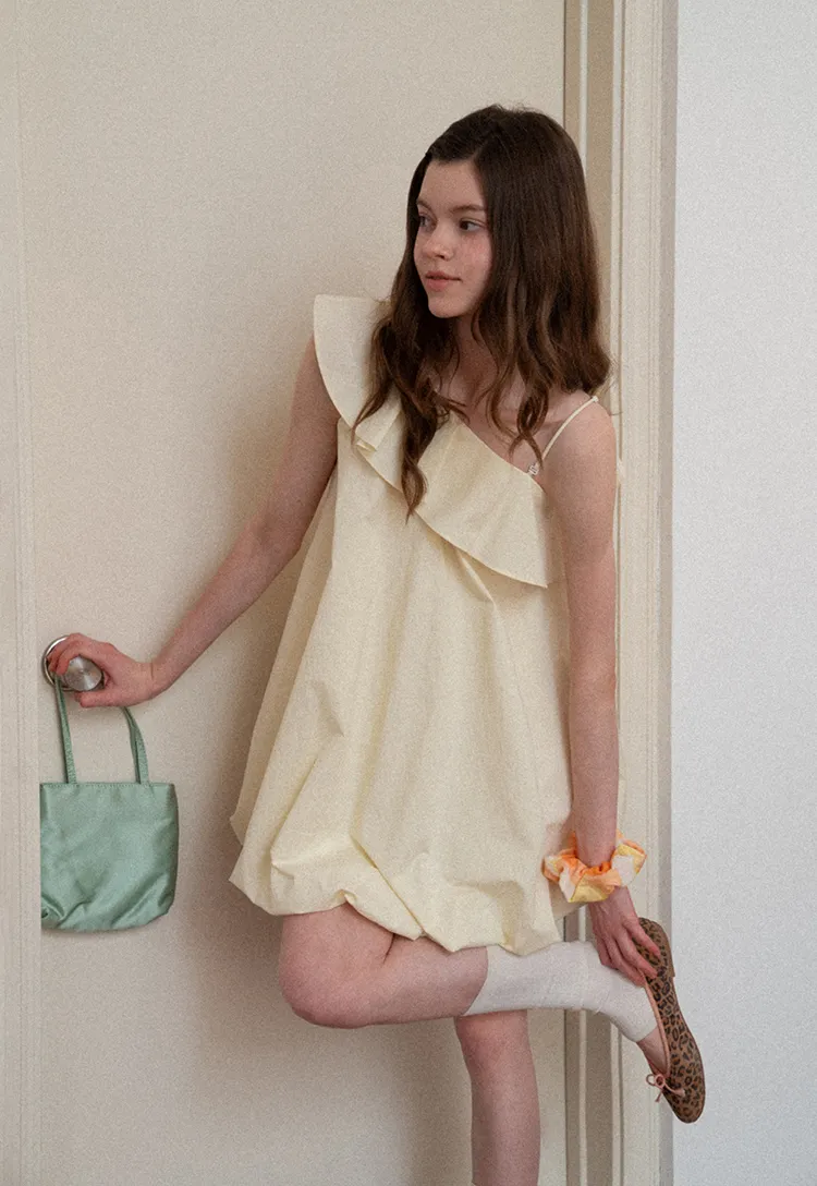 One shoulder ruffle dress with thin straps