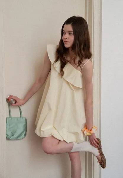 One shoulder ruffle dress with thin straps