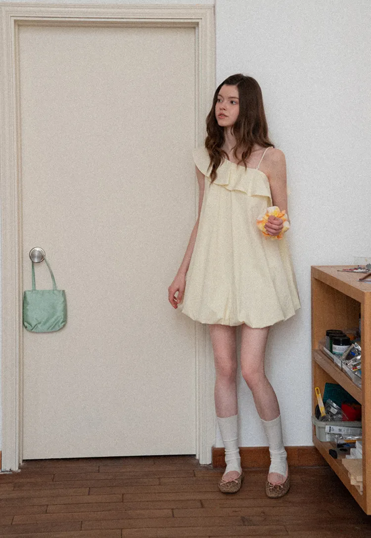 One shoulder ruffle dress with thin straps