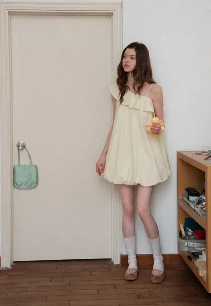 One shoulder ruffle dress with thin straps