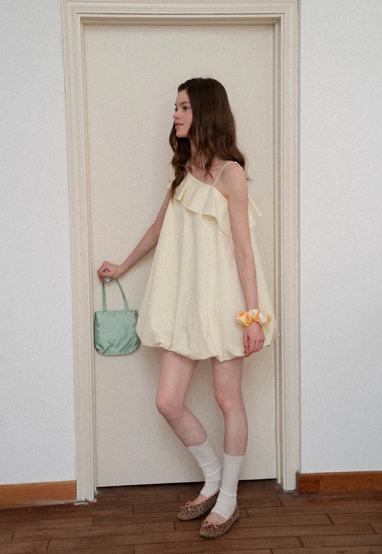 One shoulder ruffle dress with thin straps