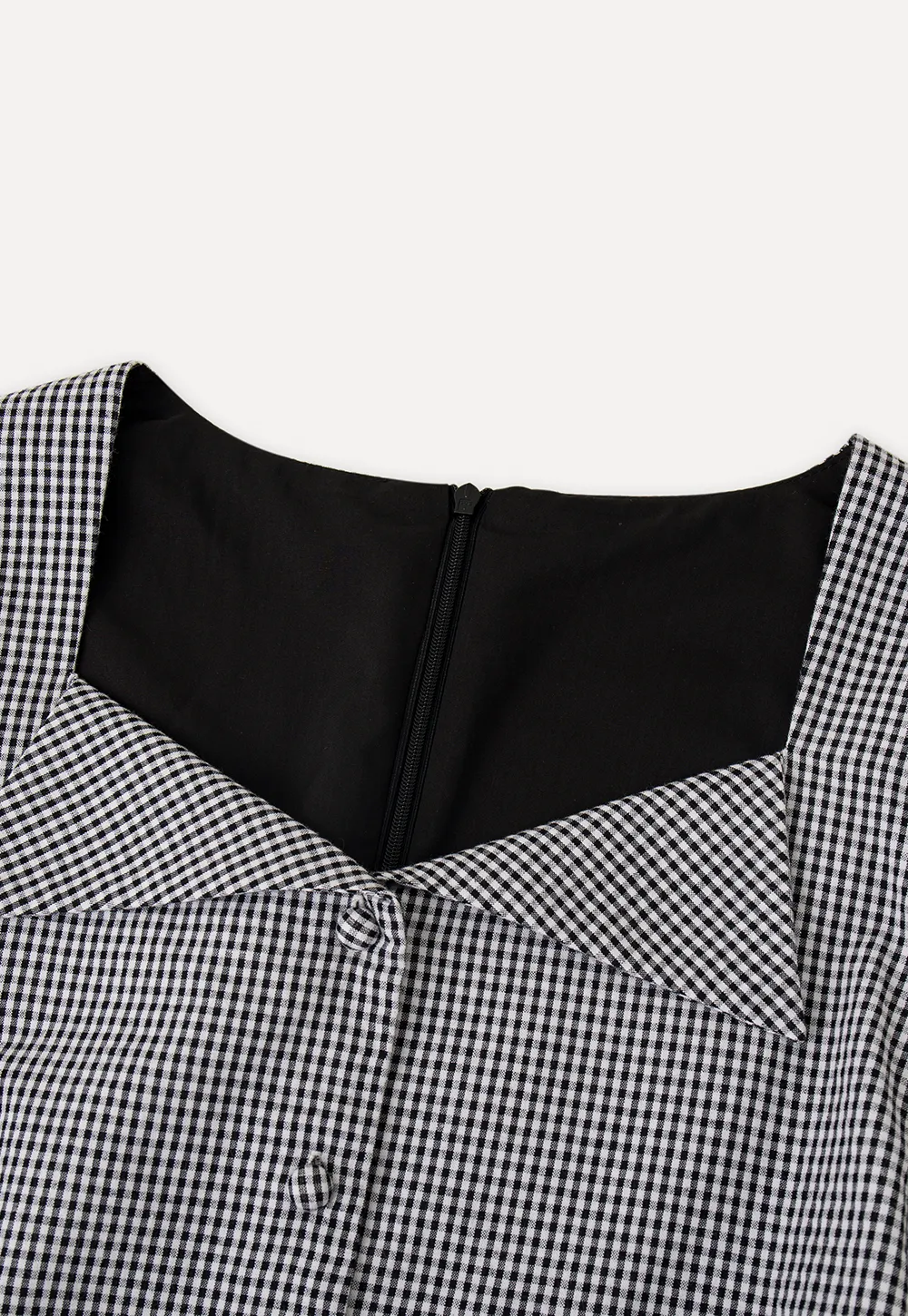 Gingham dress with lace trim and button front