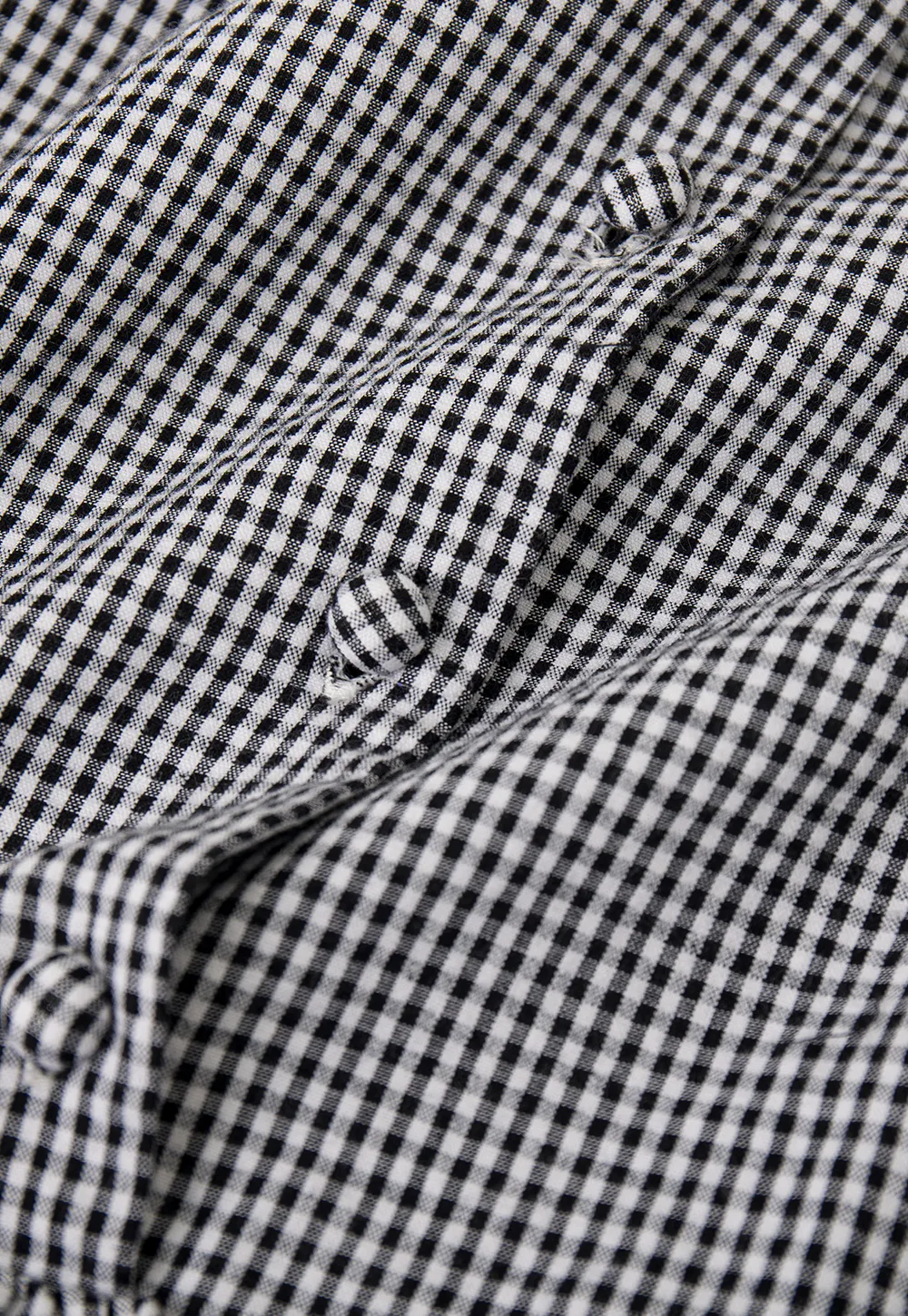 Gingham dress with lace trim and button front