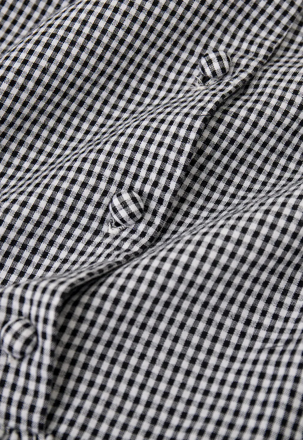 Gingham dress with lace trim and button front