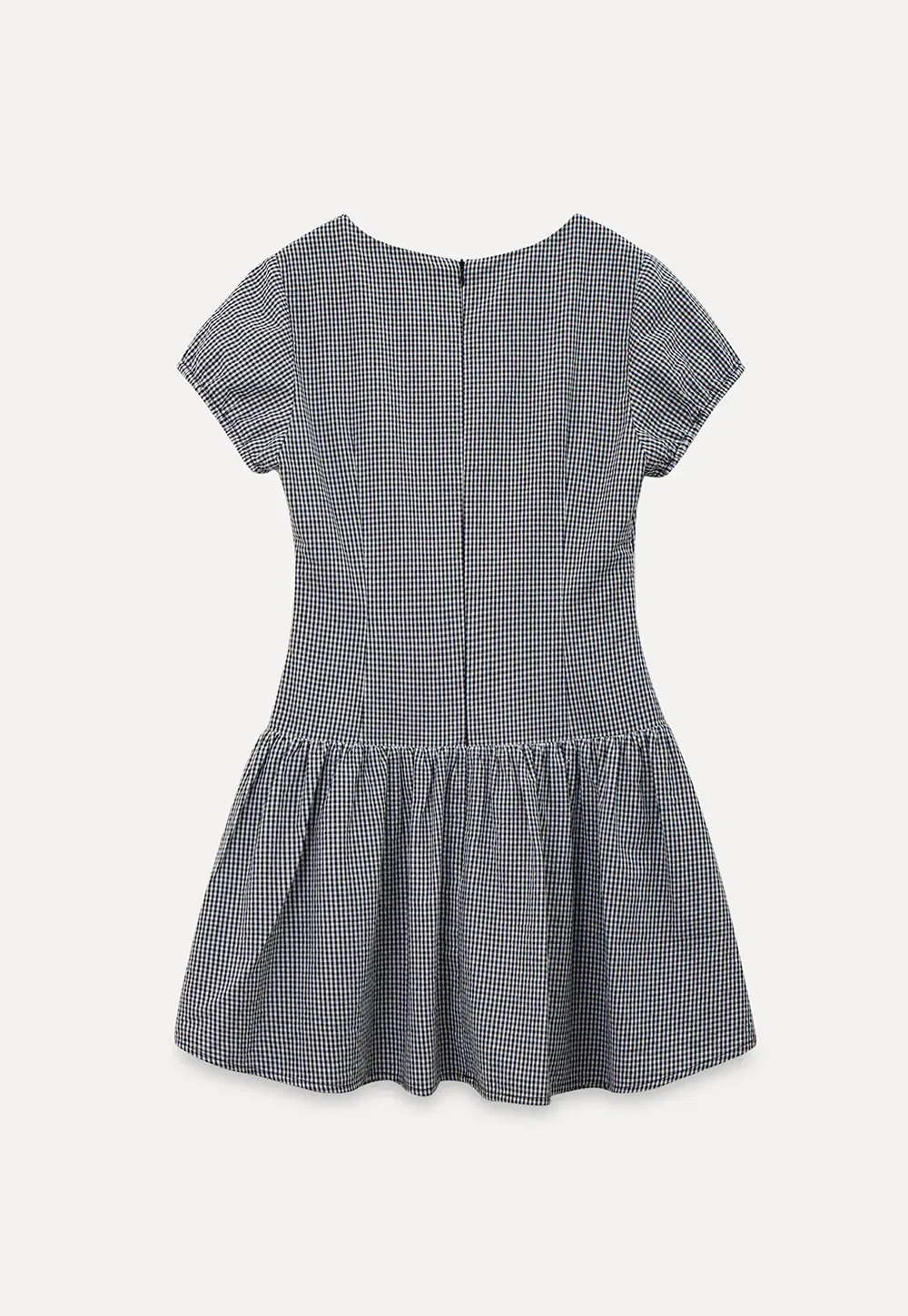 Gingham dress with lace trim and button front