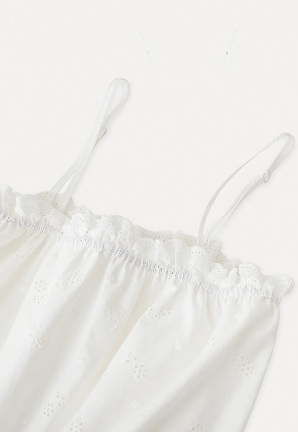 Eyelet lace trim tiered sleeveless dress with drawstring waist