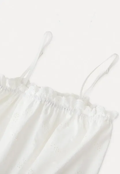 Eyelet lace trim tiered sleeveless dress with drawstring waist