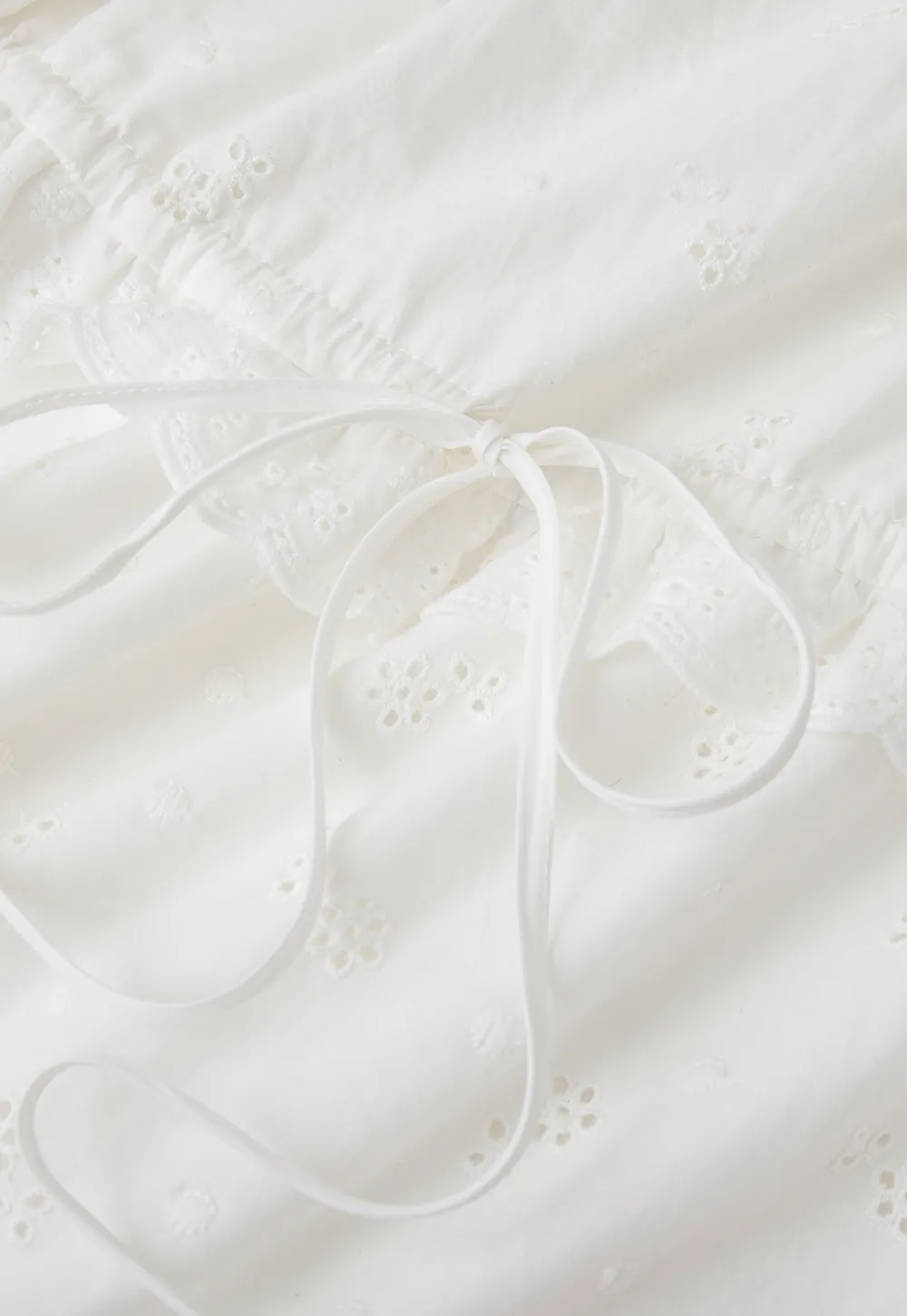 Eyelet lace trim tiered sleeveless dress with drawstring waist