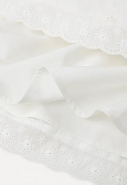 Eyelet lace trim tiered sleeveless dress with drawstring waist