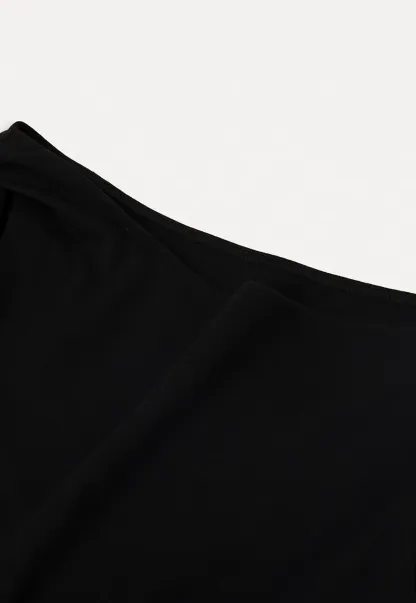 Off Shoulder Sleeveless Fitted Dress with Neck Scarf Detail