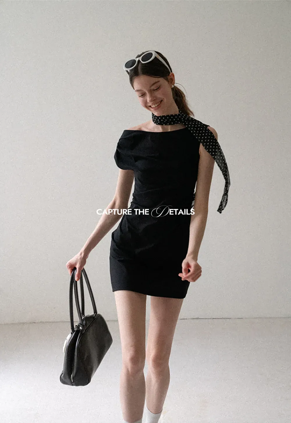 Off Shoulder Sleeveless Fitted Dress with Neck Scarf Detail