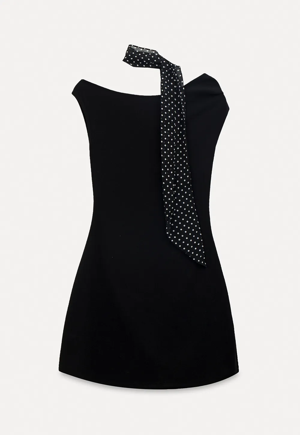 Off Shoulder Sleeveless Fitted Dress with Neck Scarf Detail