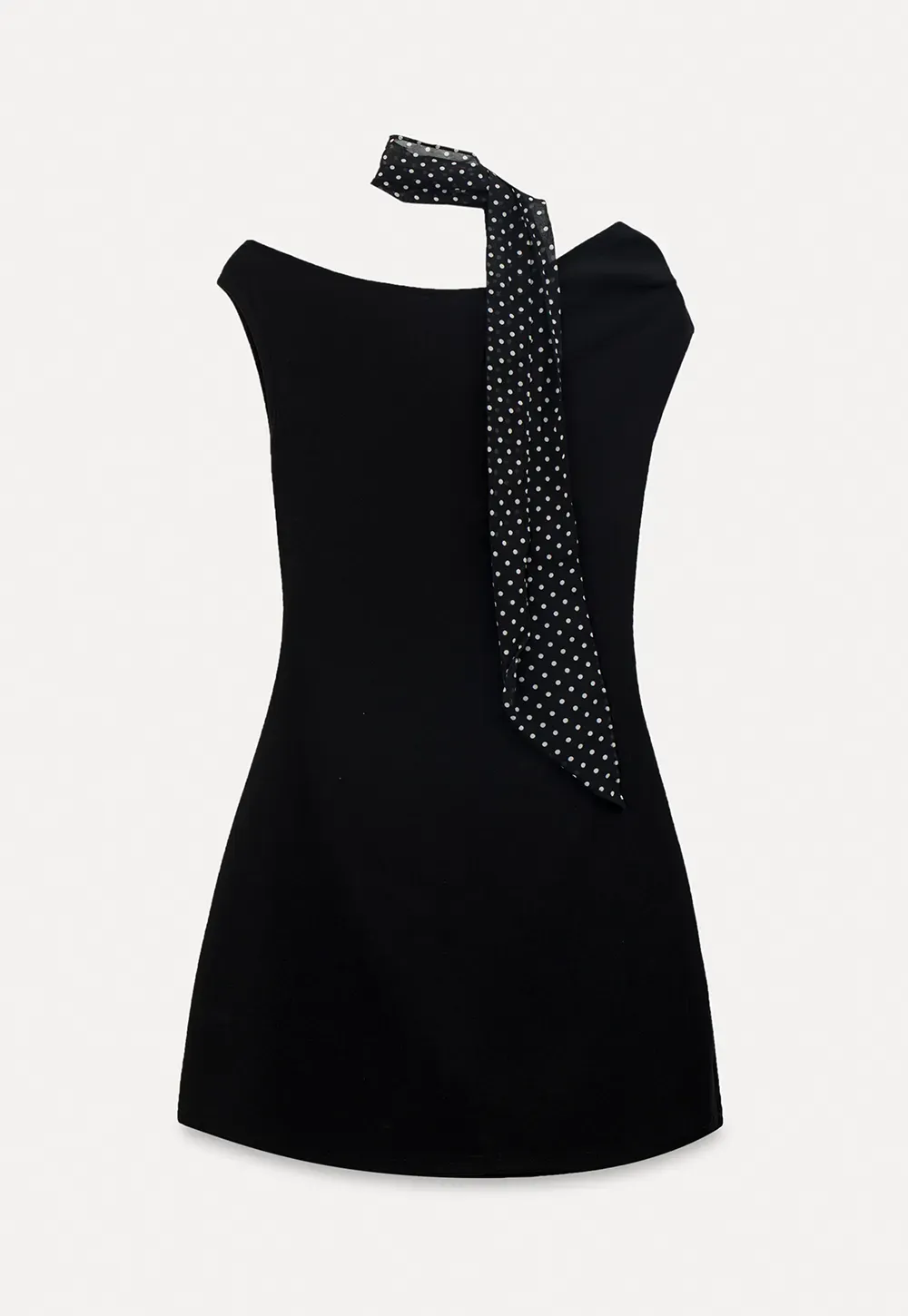 Off Shoulder Sleeveless Fitted Dress with Neck Scarf Detail