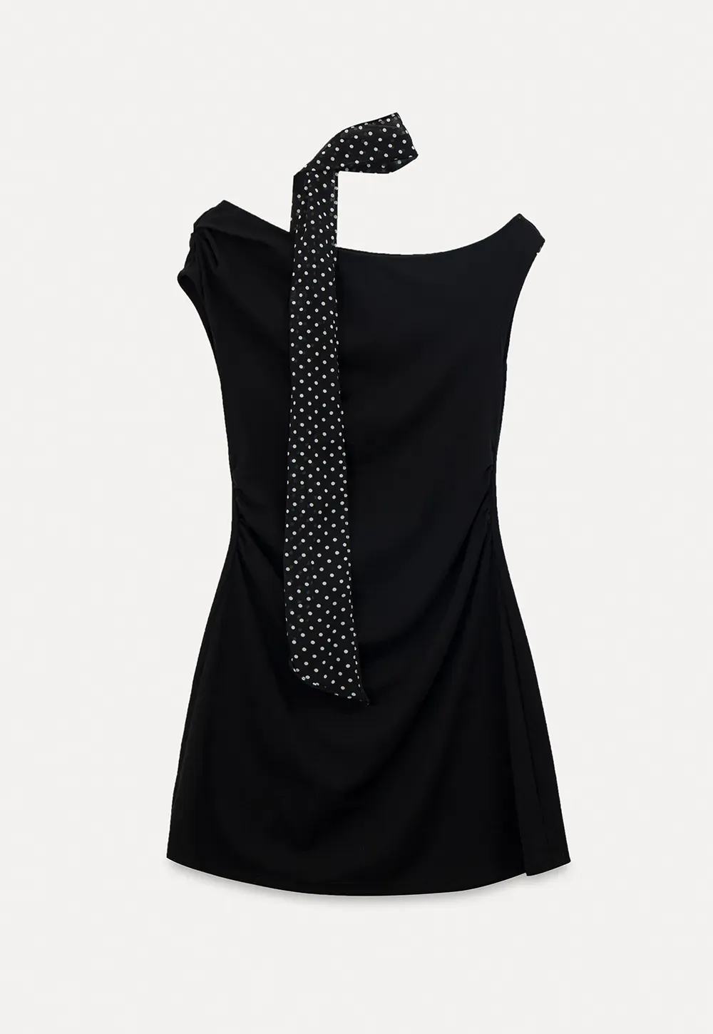 Off Shoulder Sleeveless Fitted Dress with Neck Scarf Detail