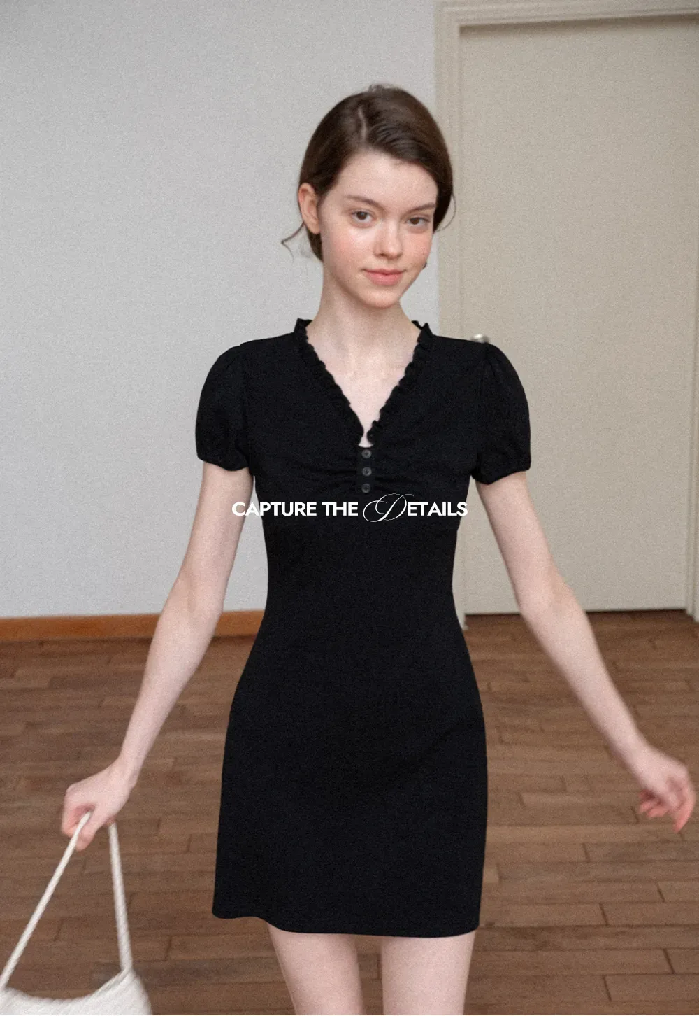 V Neck Ruched Front Short Sleeve Mini Dress