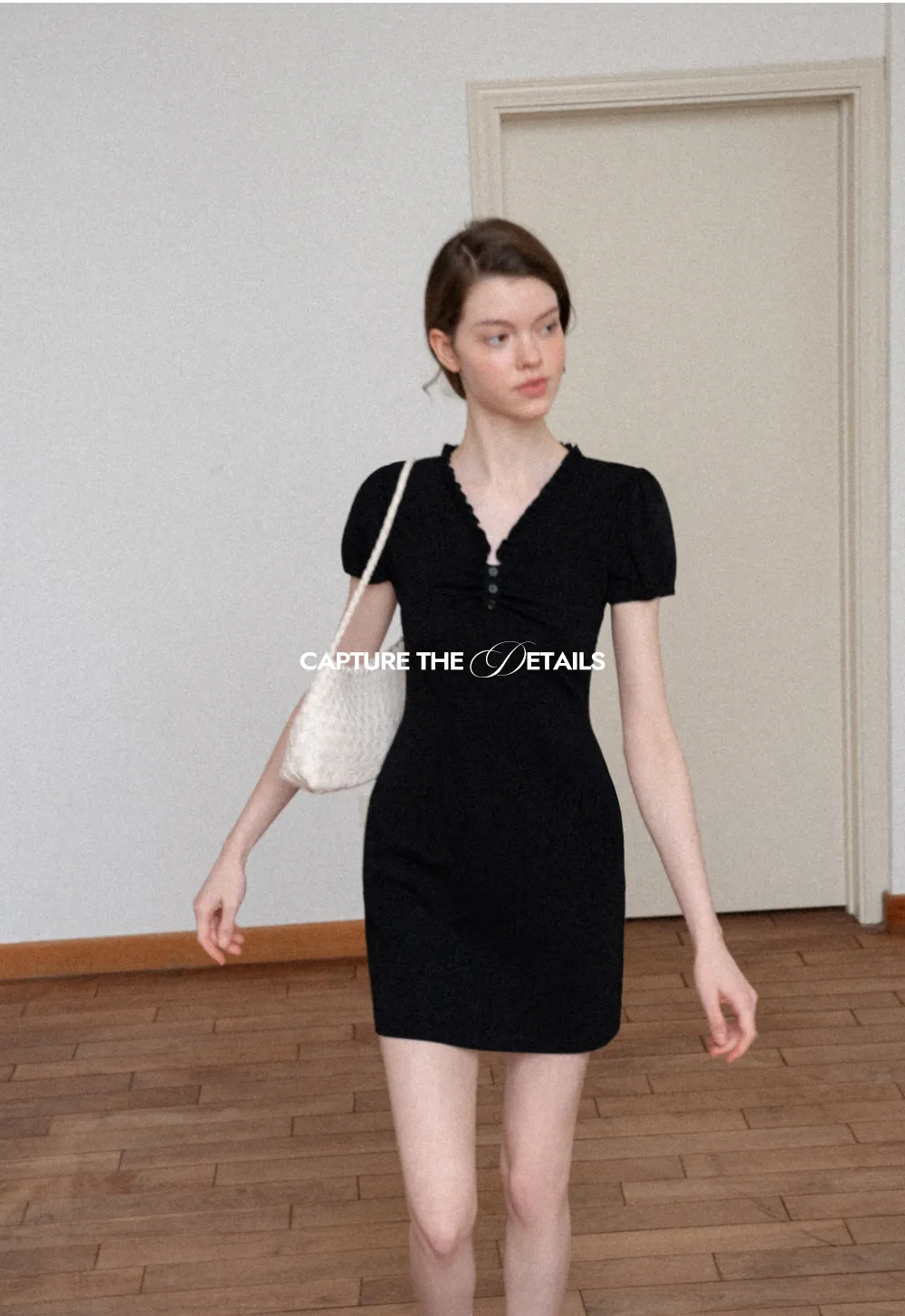 V Neck Ruched Front Short Sleeve Mini Dress