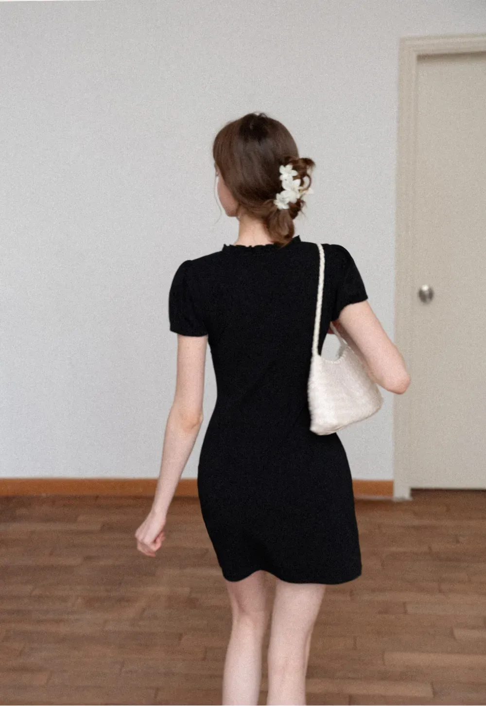 V Neck Ruched Front Short Sleeve Mini Dress