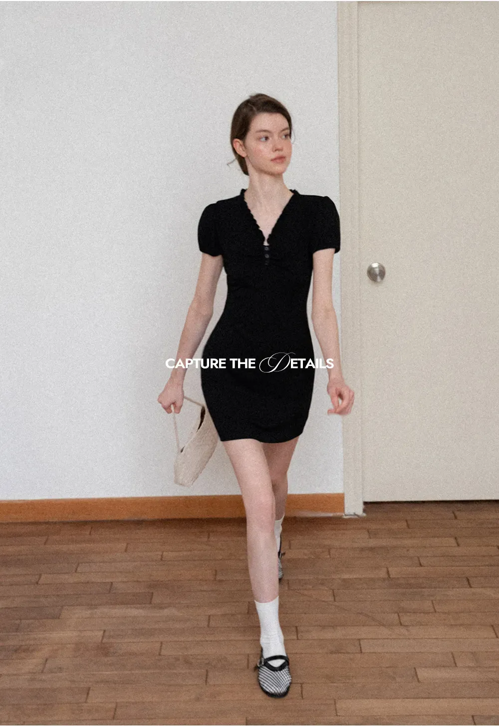 V Neck Ruched Front Short Sleeve Mini Dress