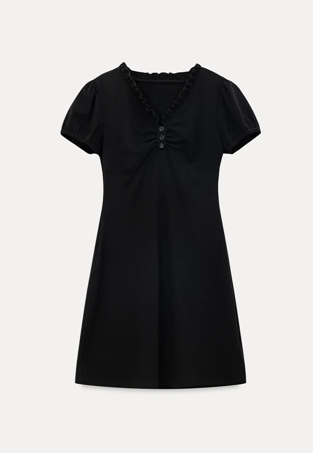 V Neck Ruched Front Short Sleeve Mini Dress