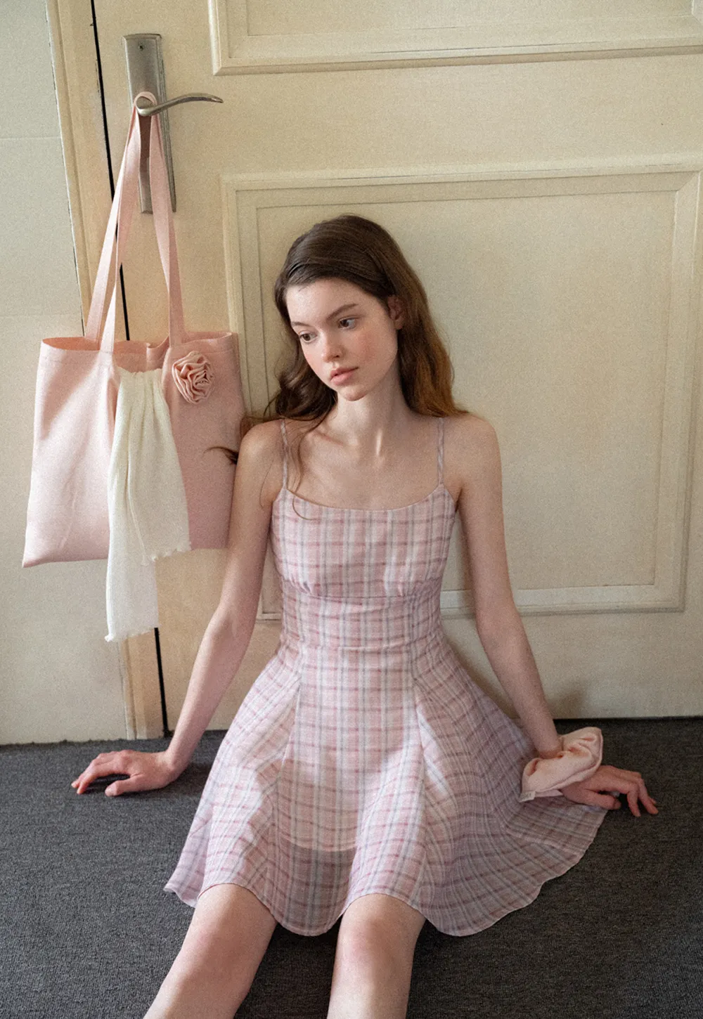 Plaid Print Square Neck Pleated Skirt Dress