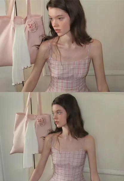 Plaid Print Square Neck Pleated Skirt Dress