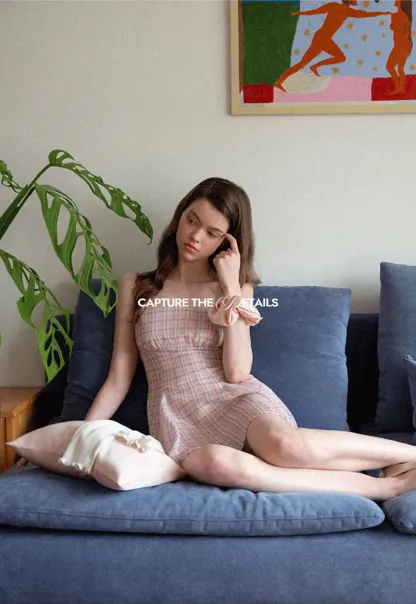 Plaid Print Square Neck Pleated Skirt Dress