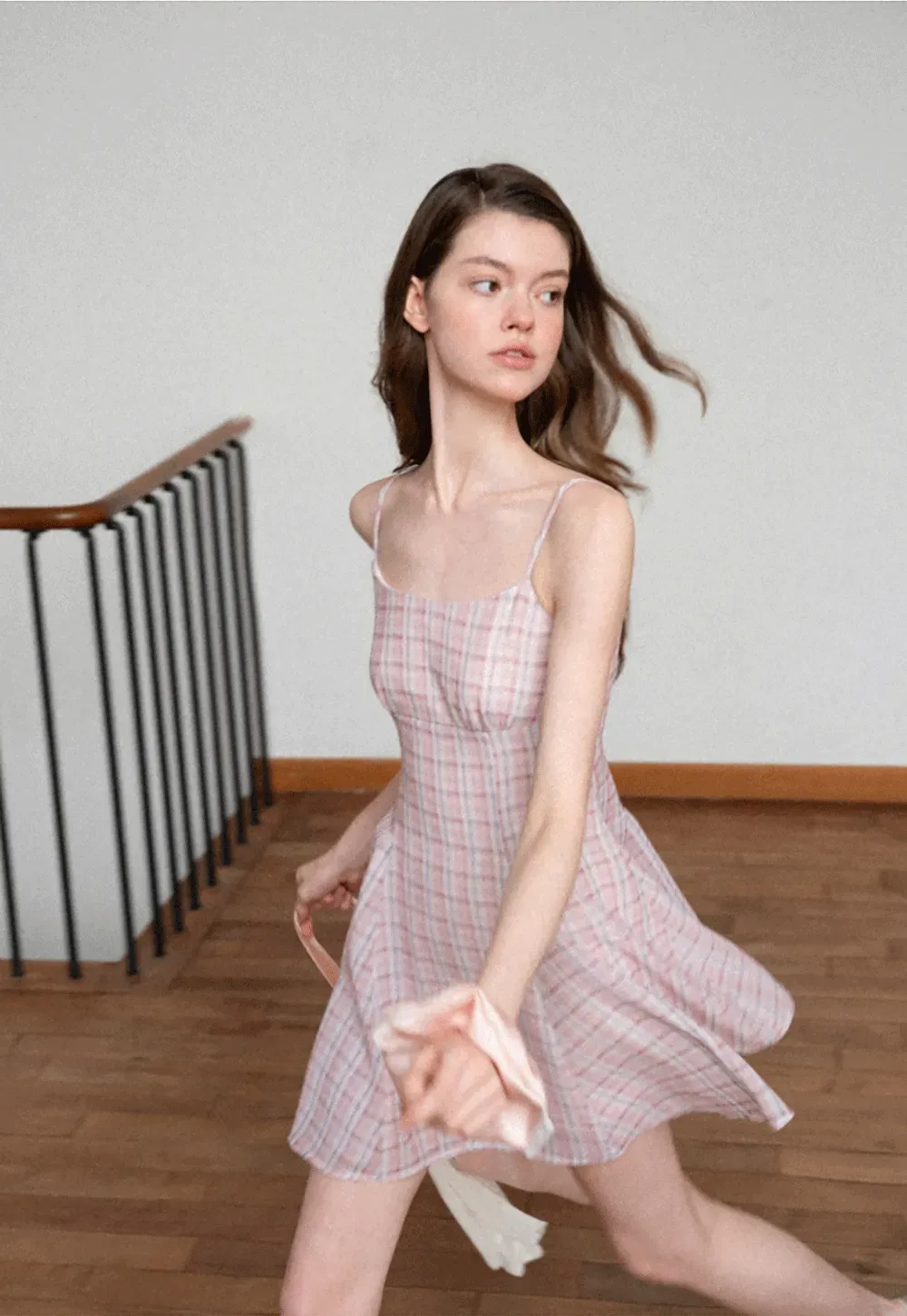 Plaid Print Square Neck Pleated Skirt Dress