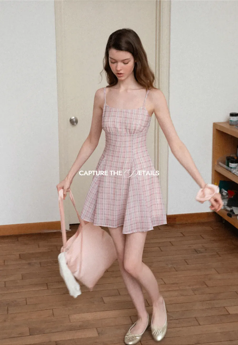 Plaid Print Square Neck Pleated Skirt Dress