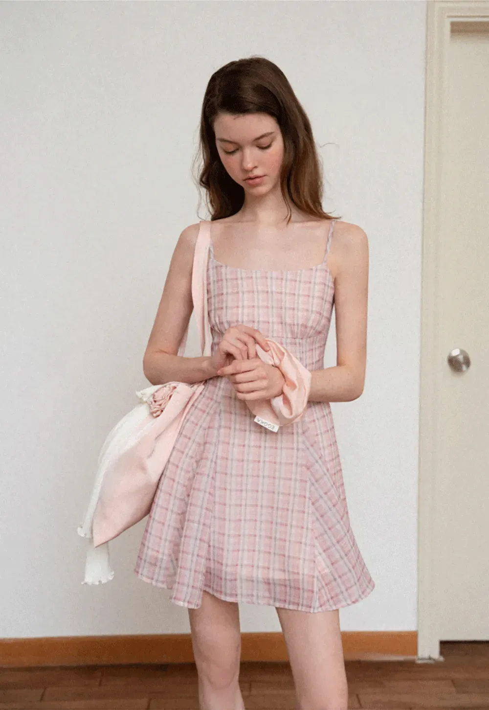 Plaid Print Square Neck Pleated Skirt Dress