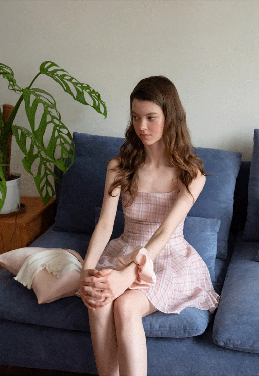 Plaid Print Square Neck Pleated Skirt Dress