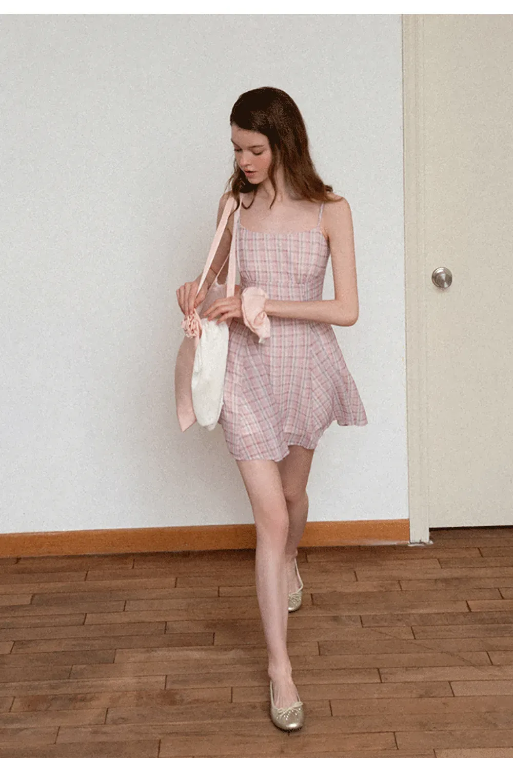 Plaid Print Square Neck Pleated Skirt Dress