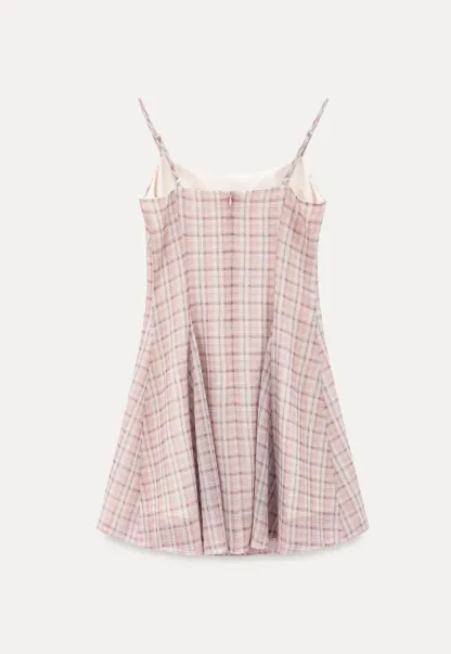 Plaid Print Square Neck Pleated Skirt Dress