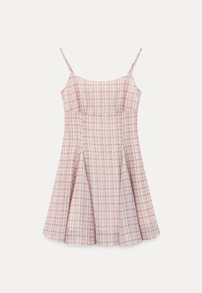 Plaid Print Square Neck Pleated Skirt Dress