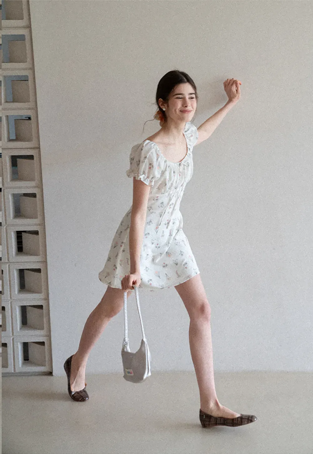 Floral Print Square Neck Puff Sleeve Dress