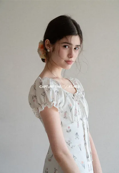 Floral Print Square Neck Puff Sleeve Dress