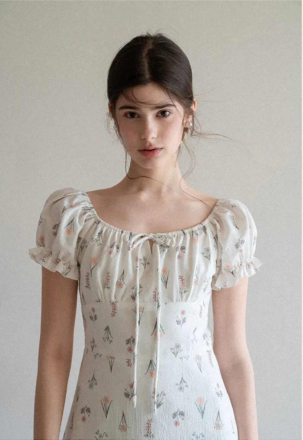 Floral Print Square Neck Puff Sleeve Dress