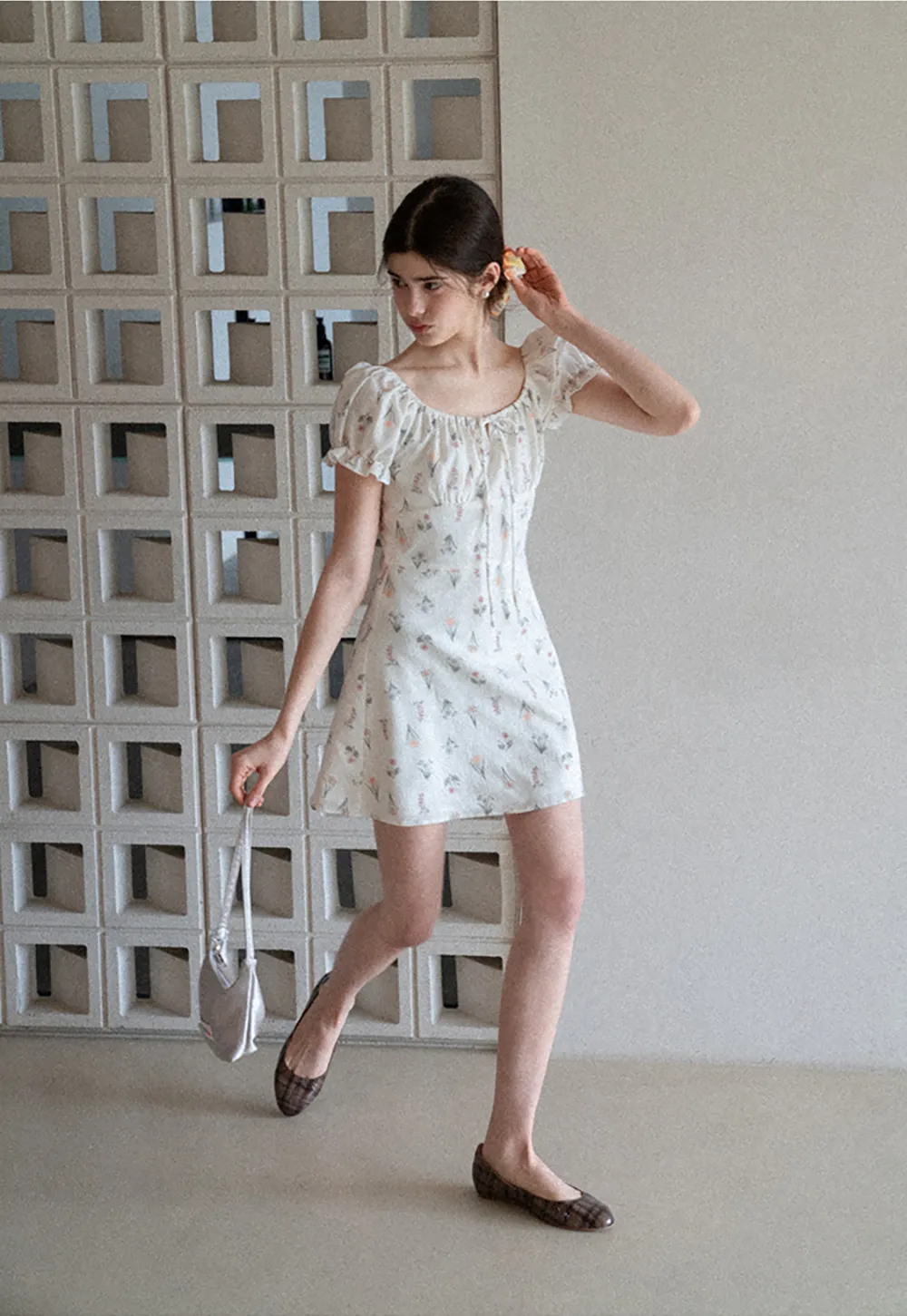 Floral Print Square Neck Puff Sleeve Dress