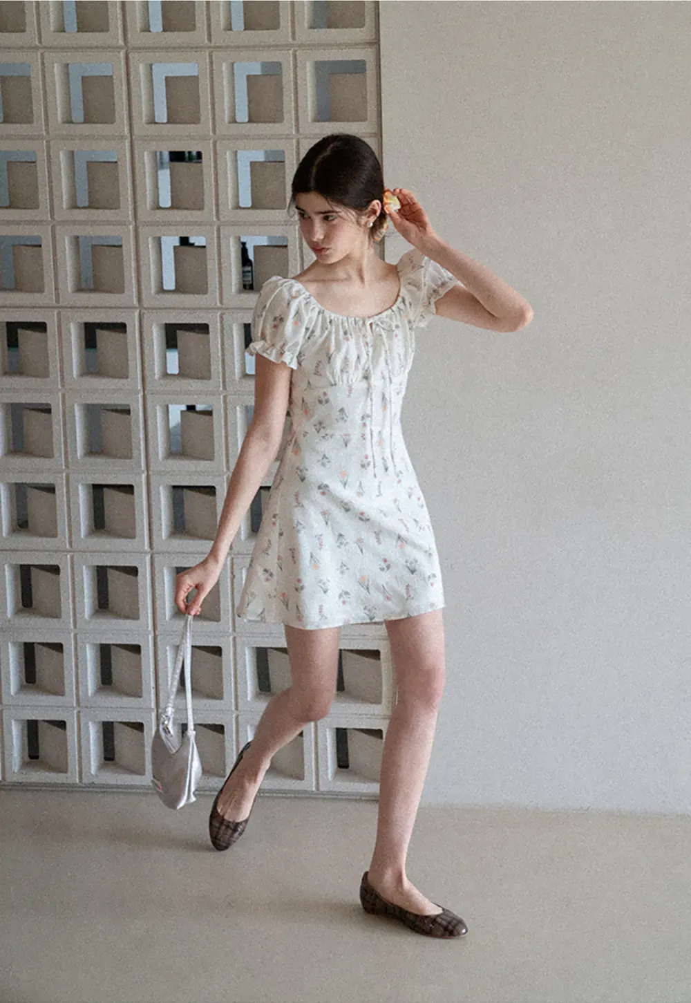 Floral Print Square Neck Puff Sleeve Dress