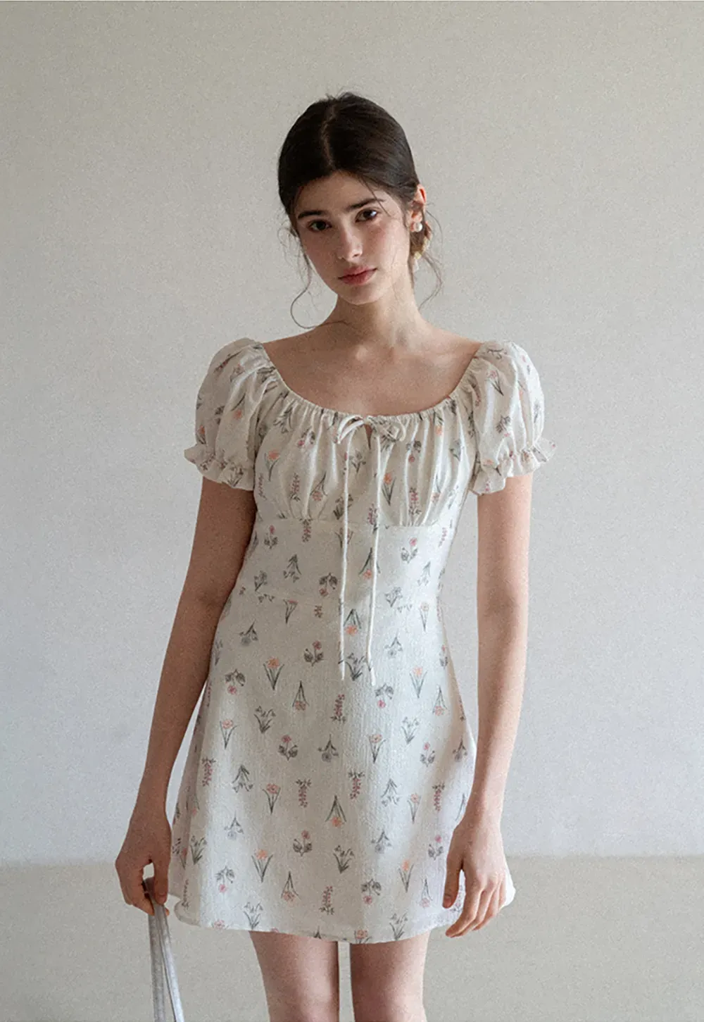 Floral Print Square Neck Puff Sleeve Dress