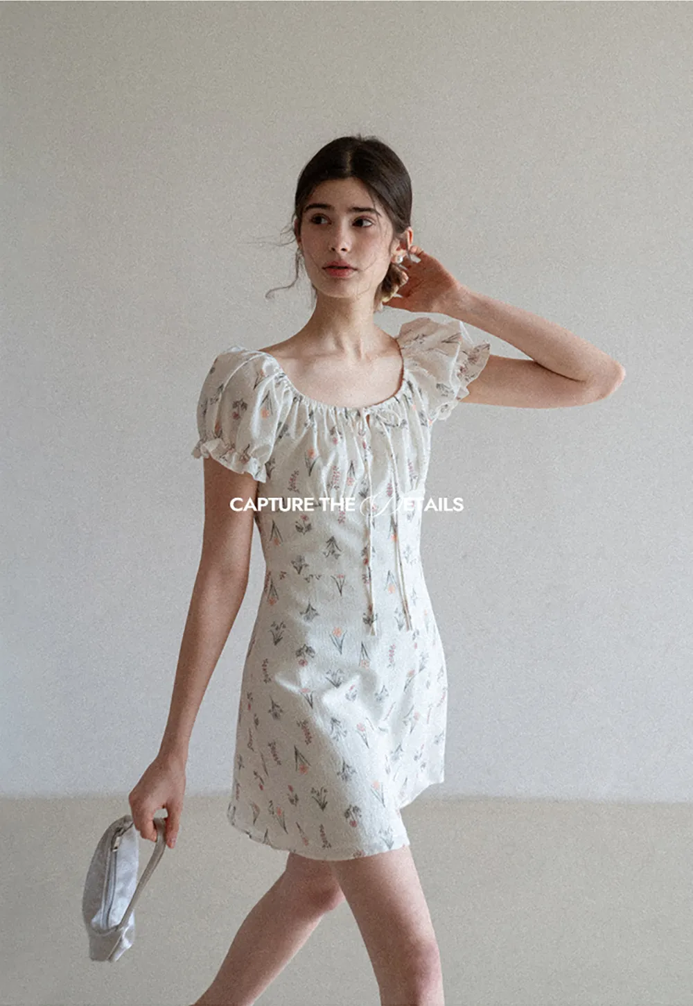 Floral Print Square Neck Puff Sleeve Dress