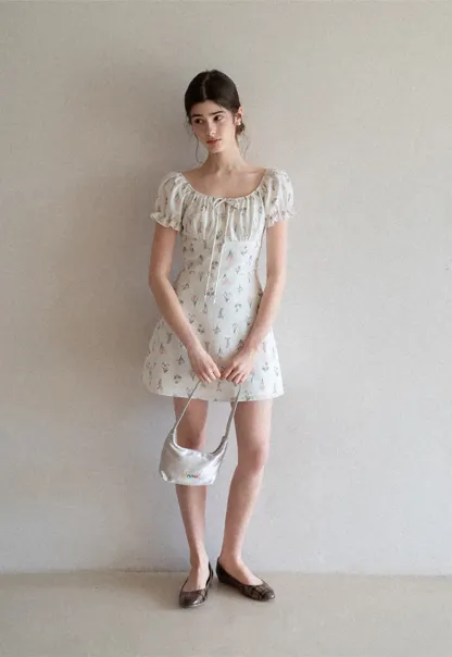 Floral Print Square Neck Puff Sleeve Dress