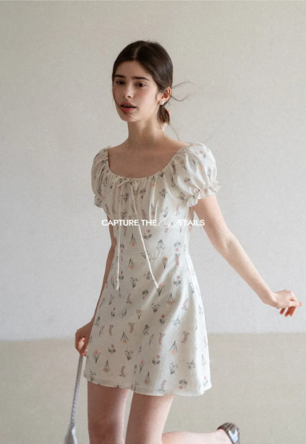 Floral Print Square Neck Puff Sleeve Dress