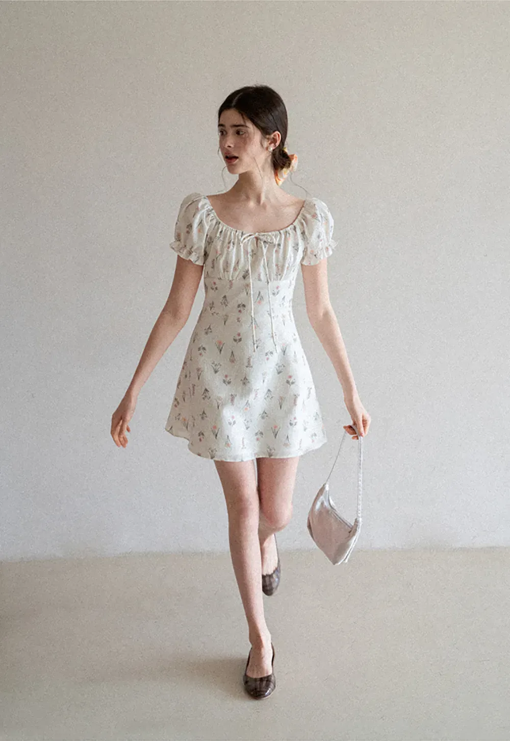 Floral Print Square Neck Puff Sleeve Dress