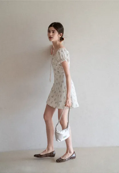Floral Print Square Neck Puff Sleeve Dress