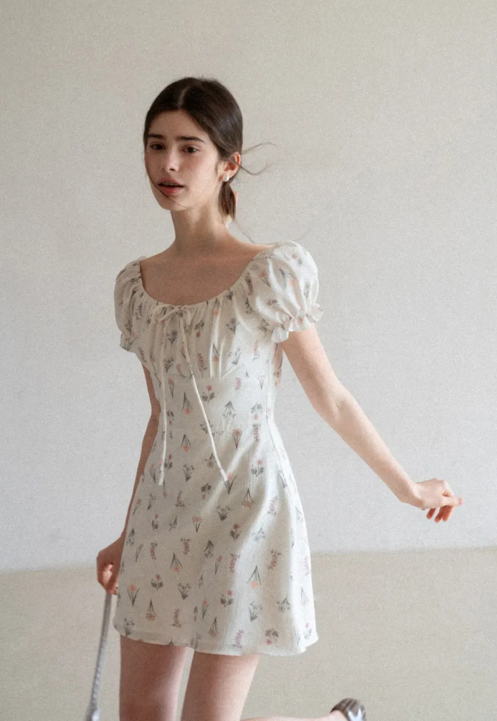 Floral Print Square Neck Puff Sleeve Dress