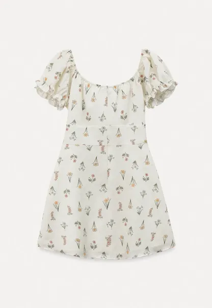 Floral Print Square Neck Puff Sleeve Dress