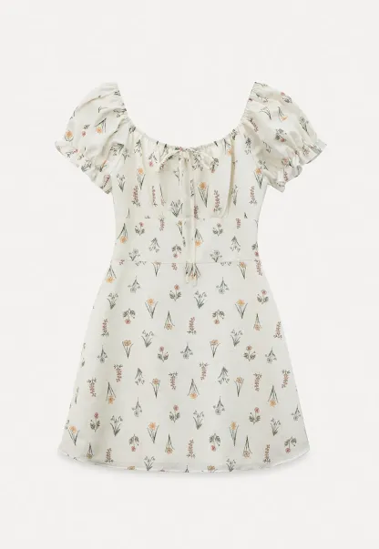 Floral Print Square Neck Puff Sleeve Dress